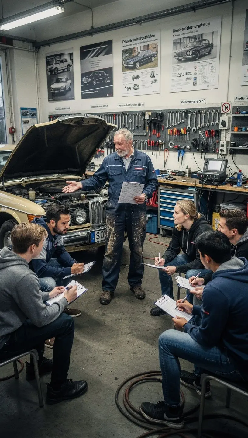 Kunde und Experte besprechen die Ergebnisse der vor dem Kauf durchgeführten Fahrzeuginspektion.